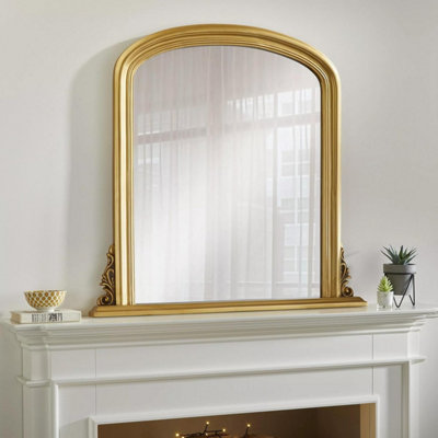 Arched Shape Overmantle Mirror With Gold Frame, Canterbury Of H86 x W88 x D6 cm, Handcrafted, Stylish, Durable Home Decor