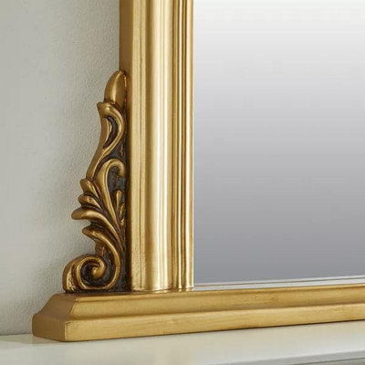 Arched Shape Overmantle Mirror With Gold Frame, Canterbury Of H86 x W88 x D6 cm, Handcrafted, Stylish, Durable Home Decor