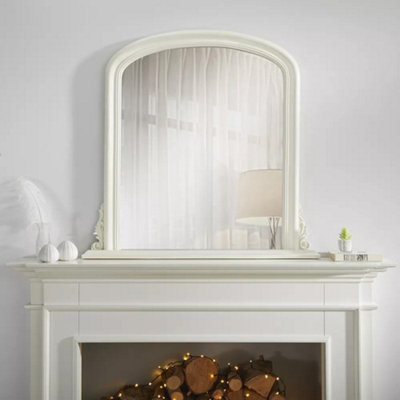 Arched Shape Overmantle Mirror With Ivory Frame, Canterbury Of H86 x W88 x D6 cm, Handcrafted, Stylish, Durable Home Decor