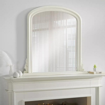Arched Shape Overmantle Mirror With Ivory Frame, Canterbury Of H86 x W88 x D6 cm, Handcrafted, Stylish, Durable Home Decor
