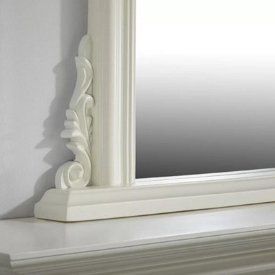 Arched Shape Overmantle Mirror With Ivory Frame, Canterbury Of H86 x W88 x D6 cm, Handcrafted, Stylish, Durable Home Decor