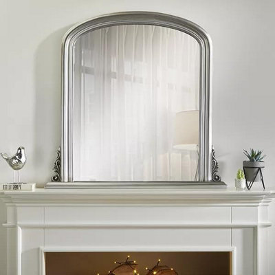 Arched Shape Overmantle Mirror With Silver Frame, Canterbury Of H86 x W88 x D6 cm, Handcrafted, Stylish, Durable Home Décor