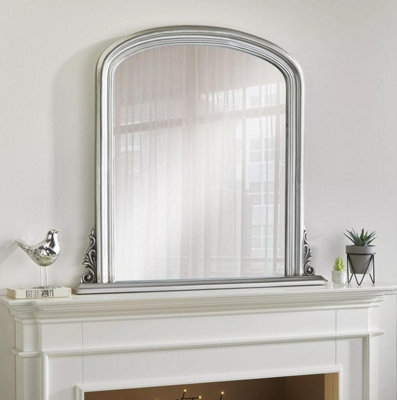 Arched Shape Overmantle Mirror With Silver Frame, Canterbury Of H86 x W88 x D6 cm, Handcrafted, Stylish, Durable Home Décor