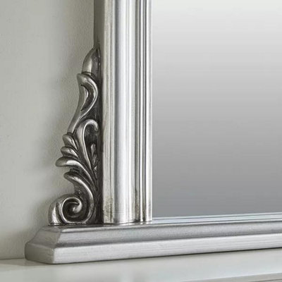 Arched Shape Overmantle Mirror With Silver Frame, Canterbury Of H86 x W88 x D6 cm, Handcrafted, Stylish, Durable Home Décor