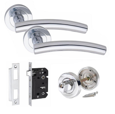 Arched T-Bar Bathroom Door Handle Set Thumbturn and Mortise Lock Polished Chrome Price Comparisons | Compare The Build