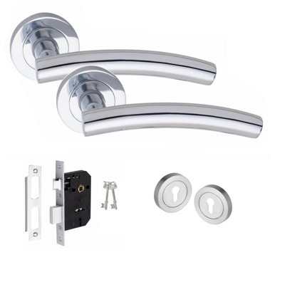 Arched T-Bar Key Lock Door Handle Set with Escutcheons and 3 Lever Lock Polished Chrome Price Comparisons | Compare The Build