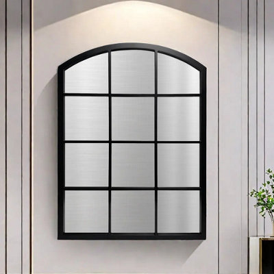 Arched Top Window Modern Looks Grid Large Wall Mirror Black Framed ...