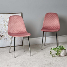 Archie Dining Chair with Chrome Legs - Pink Velvet (Set of 2)