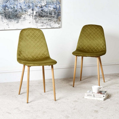 Archie Dining Chair with Oak Legs and Velvet Upholstery - Light Green ...