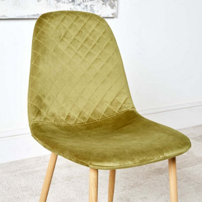 Archie Dining Chair with Oak Legs and Velvet Upholstery - Light Green (Set of 2)