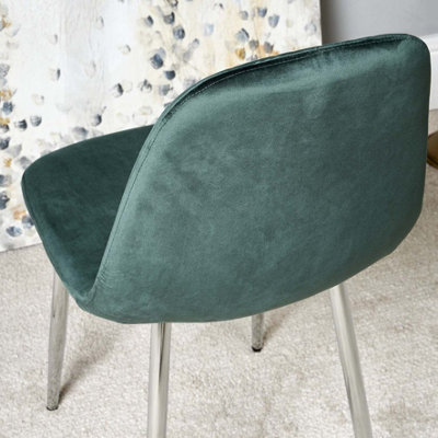 Archie Velvet Dining Chair with Chrome Legs - Dark Green (Set of 2)