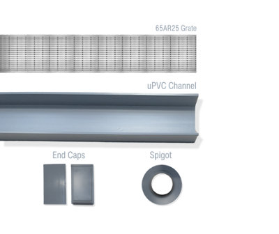Architectural Channel Drain Kit, 1500mm L x 74mm W x 42mm D, 316 Marine ...