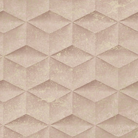 Architectural Concrete Wallpaper In Blush And Gold