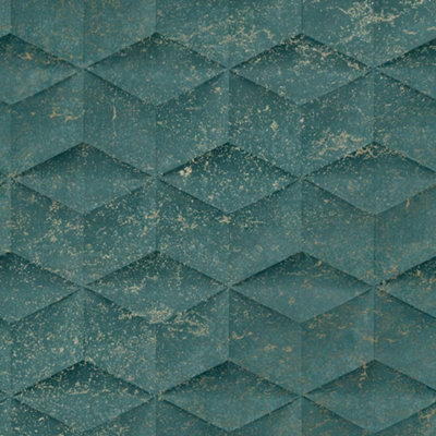 Architectural Concrete Wallpaper In Emerald And Gold