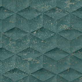 Architectural Concrete Wallpaper In Emerald And Gold