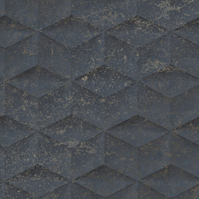 Architectural Concrete Wallpaper In Navy And Gold