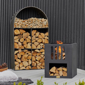 Archway Sculptural Log Storage - Metal - L30 x W73 x H125 cm - Natural Black