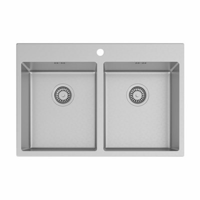 Arciflo Double 2 Bowl Kitchen Sink Rectangular Stainless Steel Deep Inset Strainer Waste