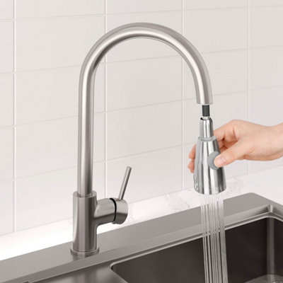 Arciflo Modern Mono Kitchen Mixer Tap Pull Out Swivel Spout Brushed Finish Single Lever