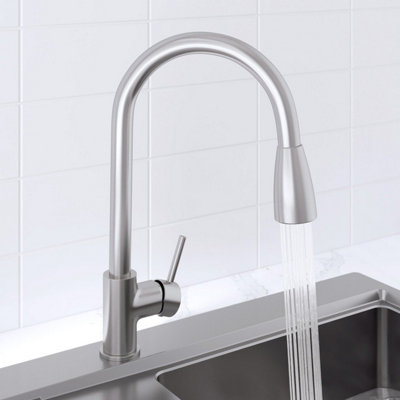 Arciflo Modern Mono Kitchen Mixer Tap Pull Out Swivel Spout Brushed Finish Single Lever