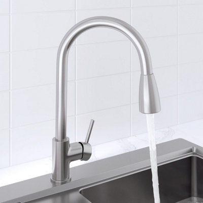 Arciflo Modern Mono Kitchen Mixer Tap Pull Out Swivel Spout Brushed Finish Single Lever