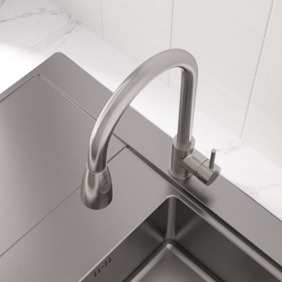 Arciflo Modern Mono Kitchen Mixer Tap Pull Out Swivel Spout Brushed Finish Single Lever