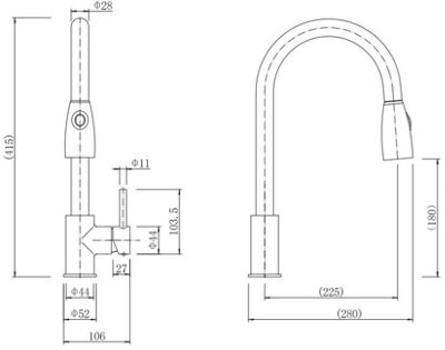 Arciflo Modern Mono Kitchen Mixer Tap Pull Out Swivel Spout Brushed Finish Single Lever