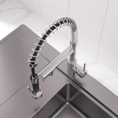 Arciflo Pull Out Kitchen Mixer Tap Dual Spout Spray & Pot Filler Modern Mono Single Lever Chrome