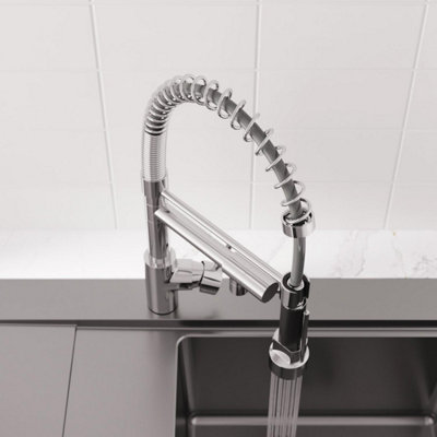 Arciflo Pull Out Kitchen Mixer Tap Dual Spout Spray & Pot Filler Modern Mono Single Lever Chrome