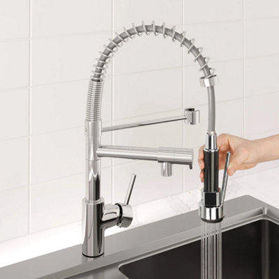 Arciflo Pull Out Kitchen Mixer Tap Dual Spout Spray & Pot Filler Modern Mono Single Lever Chrome