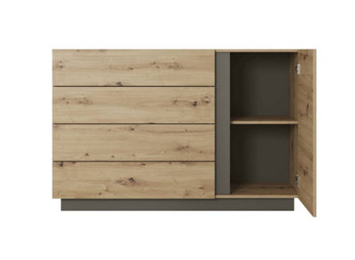 Arco Chest of Drawers - Spacious and Stylish Wooden Dresser with Storage (W)1390mm (H)910mm (D)400mm - Oak Artisan & Graphite