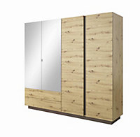 Arco Contemporary 4 Hinged Door Wardrobe 7 Shelves 2 Drawers 1 Rail Artisan Oak Effect (H)2040mm (W)2200mm (D)540mm