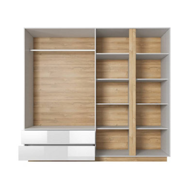 Arco Contemporary 4 Hinged Door Wardrobe 7 Shelves 2 Drawers 1 Rail White Gloss (H)2040mm (W)2200mm (D)540mm