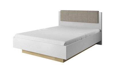 Arco Contemporary Bed Frame EU King Size White Gloss and Grandson Oak Effect (L)2110mm (H)1050mm (W)1650mm