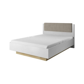 Arco Contemporary Bed Frame EU King Size White Gloss and Grandson Oak Effect (L)2110mm (H)1050mm (W)1650mm