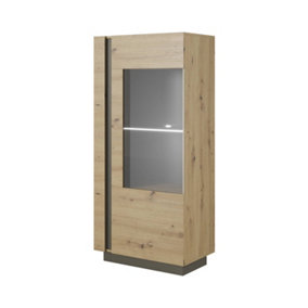 Arco Contemporary Display Cabinet 1 Hinged Door 3 Shelves Oak Artisan Effect & Graphite (H)1540mm (W)720mm (D)400mm