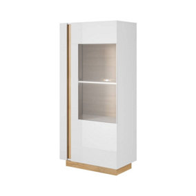 Arco Contemporary Display Cabinet 1 Hinged Door 3 Shelves White Gloss & Oak Grandson Effect (H)1540mm (W)720mm (D)400mm