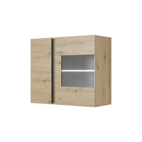 Arco Contemporary Hanging Display Cabinet 1 Hinged Door 1 Shelf Oak Artisan Effect & Graphite (H)830mm (W)970mm (D)400mm
