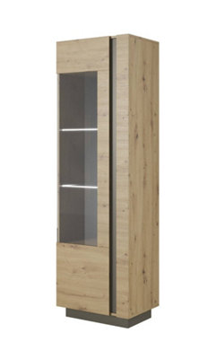 Arco Contemporary Tall Display Cabinet 1 Hinged Door 4 Shelves Oak ...