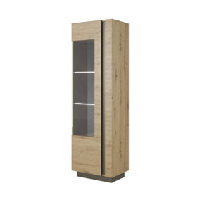 Arco Contemporary Tall Display Cabinet 1 Hinged Door 4 Shelves Oak Artisan Effect & Graphite (H)1940mm (W)600mm (D)400mm