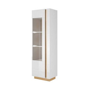 Arco Contemporary Tall Display Cabinet 1 Hinged Door 4 Shelves White Gloss & Oak Grandson Effect (H)1940mm (W)600mm (D)400mm