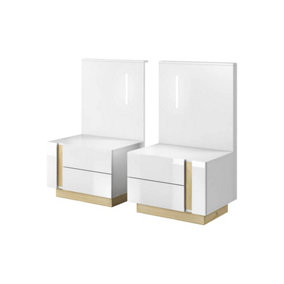 Arco Pair of Bedside Cabinets - Chic & Compact with LED Lighting - H1020mm W600mm D390mm