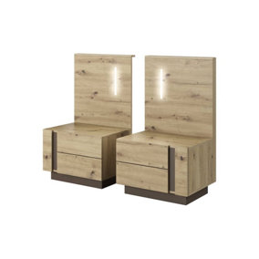 Arco Pair of Bedside Cabinets - Chic & Compact with LED Lighting - H1020mm W600mm D390mm