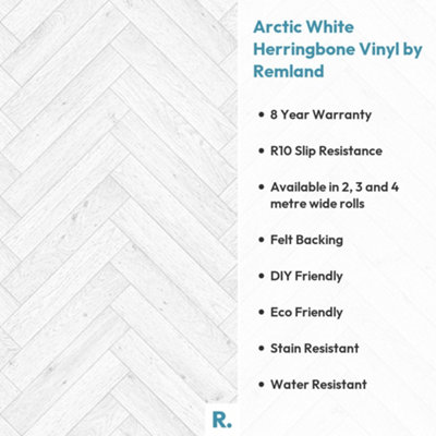 Arctic White Herringbone Vinyl by Remland (2.00 m x 2.00 m)