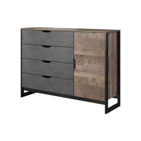 Arden Chest of Drawers - Industrial and Spacious Wooden Dresser with Storage (W)1380mm (H)990mm (D)400mm - Oak Grande & Matera