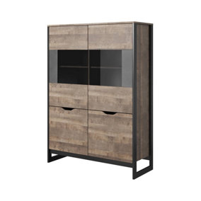 Arden Contemporary Display Cabinet 4 Hinged Doors 6 Shelves Grande Oak Effect & Matera (H)1500mm (W)1090mm (D)400mm