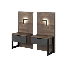 Arden Contemporary Set of Two Bedside Tables Wall Mounted 1 Drawer Grande Oak Effect & Matera  (H)560mm (W)540mm (D)390mm