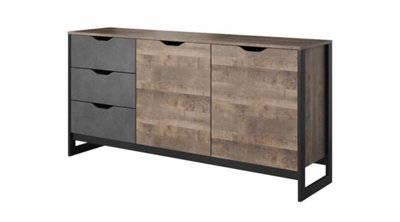 Arden Contemporary Sideboard Cabinet 2 Hinged Doors 2 Shelves 3 Drawers Oak Grande Effect & Matera (H)790mm (W)1610mm (D)400mm