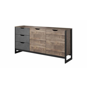 Arden Contemporary Sideboard Cabinet 2 Hinged Doors 2 Shelves 3 Drawers Oak Grande Effect & Matera (H)790mm (W)1610mm (D)400mm