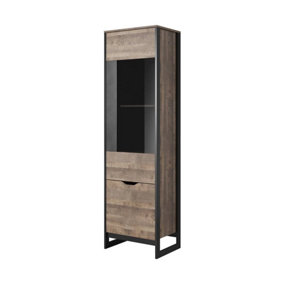 Arden Contemporary Tall Display Cabinet 2 Hinged Doors 5 Shelves Grande Oak Effect & Matera (H)1950mm (W)560mm (D)400mm